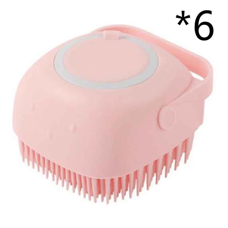 Silicone Dog Bath Brush with Shampoo Dispenser  Pet Massage Scrubber