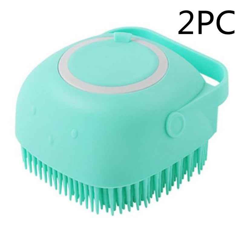 Silicone Dog Bath Brush with Shampoo Dispenser  Pet Massage Scrubber