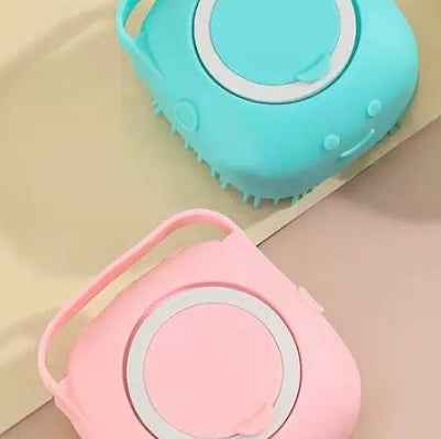 Silicone Dog Bath Brush with Shampoo Dispenser  Pet Massage Scrubber