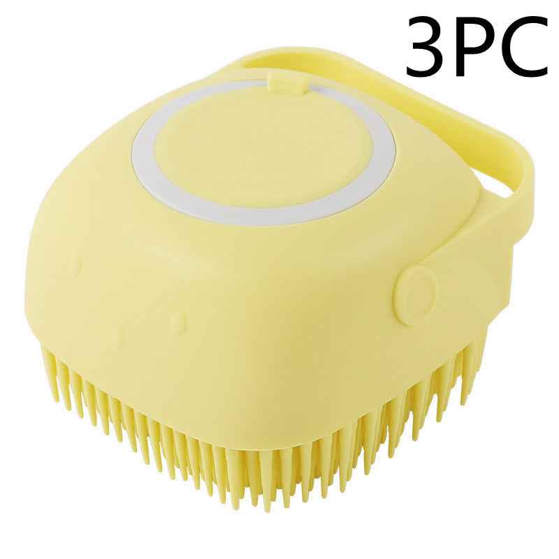 Silicone Dog Bath Brush with Shampoo Dispenser  Pet Massage Scrubber