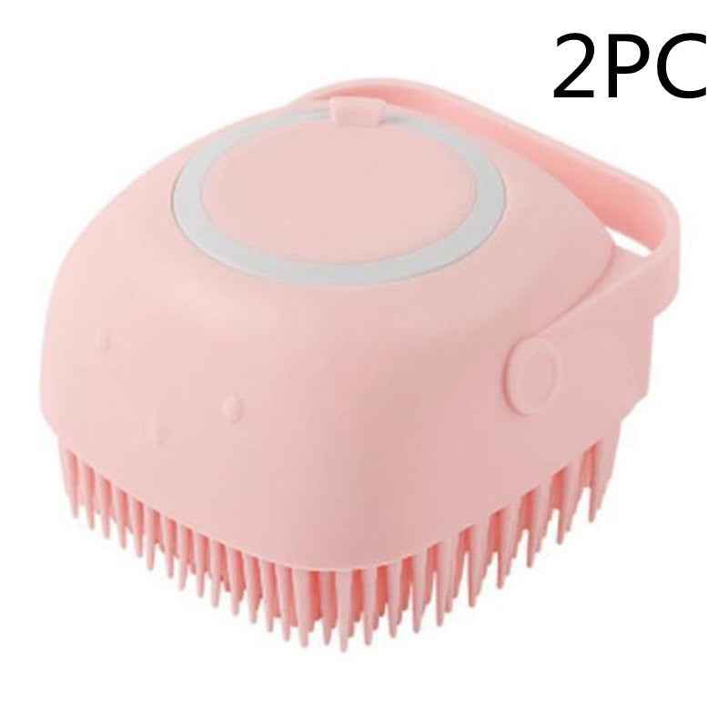 Silicone Dog Bath Brush with Shampoo Dispenser  Pet Massage Scrubber