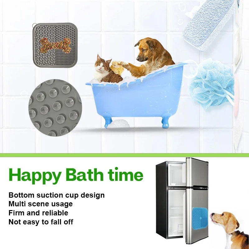 Silicone pet lick mat with suction cups for bath time, treats, and enrichment for dogs and cats