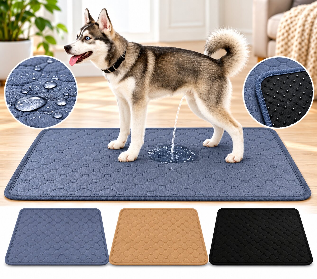 Washable reusable dog training pee pad with waterproof absorbent surface for indoor puppy and dog potty training