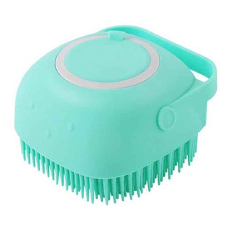 Silicone Dog Bath Brush with Shampoo Dispenser  Pet Massage Scrubber