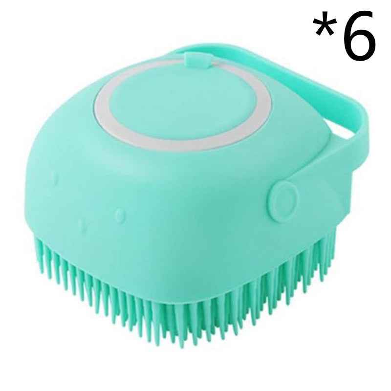 Silicone Dog Bath Brush with Shampoo Dispenser  Pet Massage Scrubber