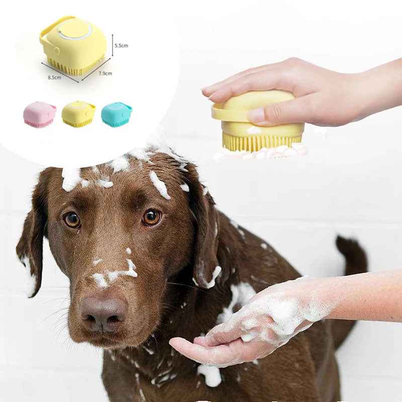 Silicone Dog Bath Brush with Shampoo Dispenser  Pet Massage Scrubber