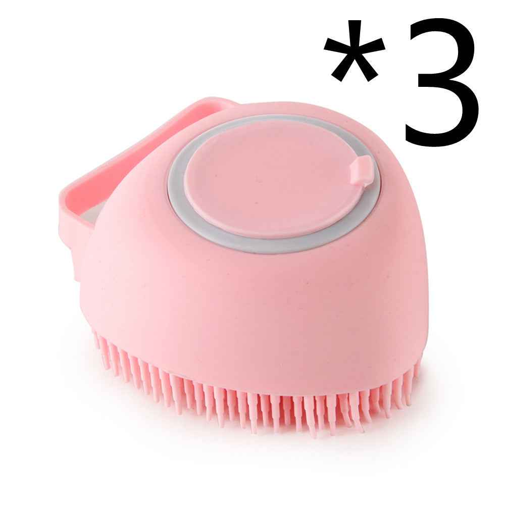 Silicone Dog Bath Brush with Shampoo Dispenser  Pet Massage Scrubber