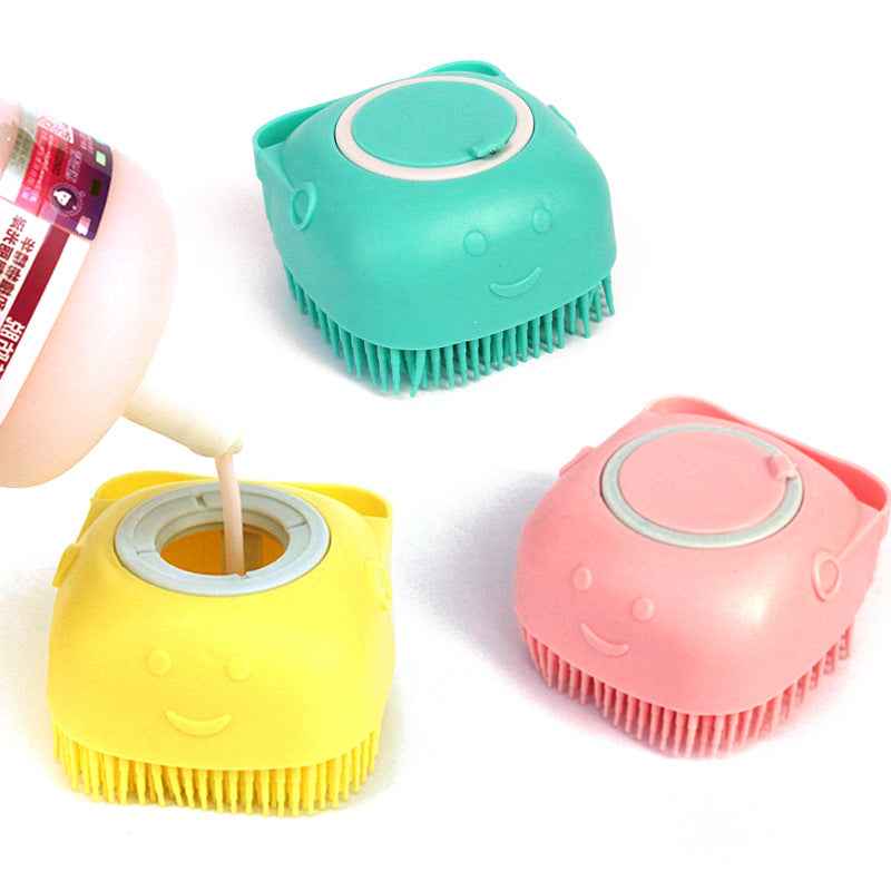 Silicone Dog Bath Brush with Shampoo Dispenser  Pet Massage Scrubber
