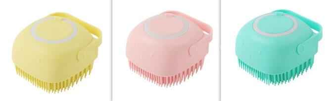 Silicone Dog Bath Brush with Shampoo Dispenser  Pet Massage Scrubber