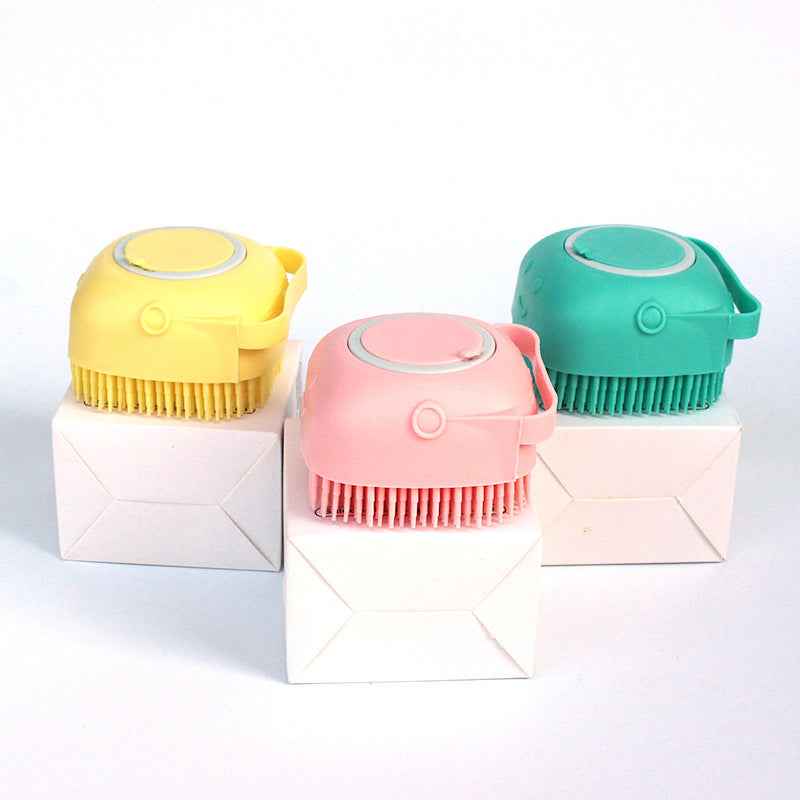 Silicone Dog Bath Brush with Shampoo Dispenser  Pet Massage Scrubber